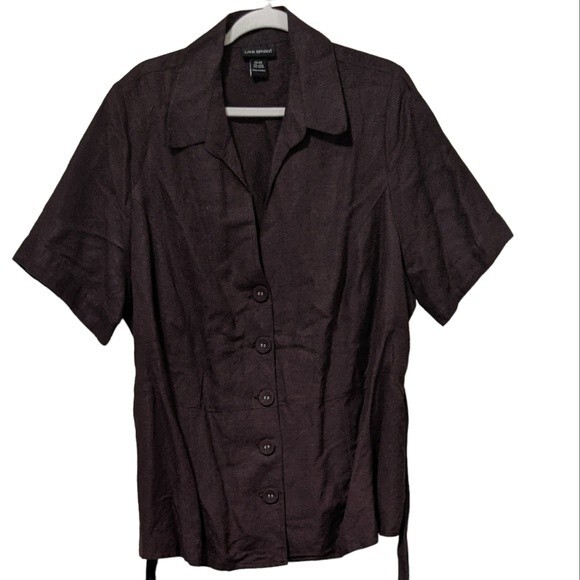 Lane Bryant linen blend brown button front dash belted shirt top size 22/24 - Picture 1 of 8